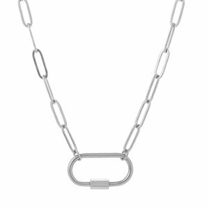Silver Stainless Steel Link Necklace | Carabiner Style | 17”